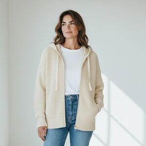 Camaïeu Cream Knit Zip Hoodie